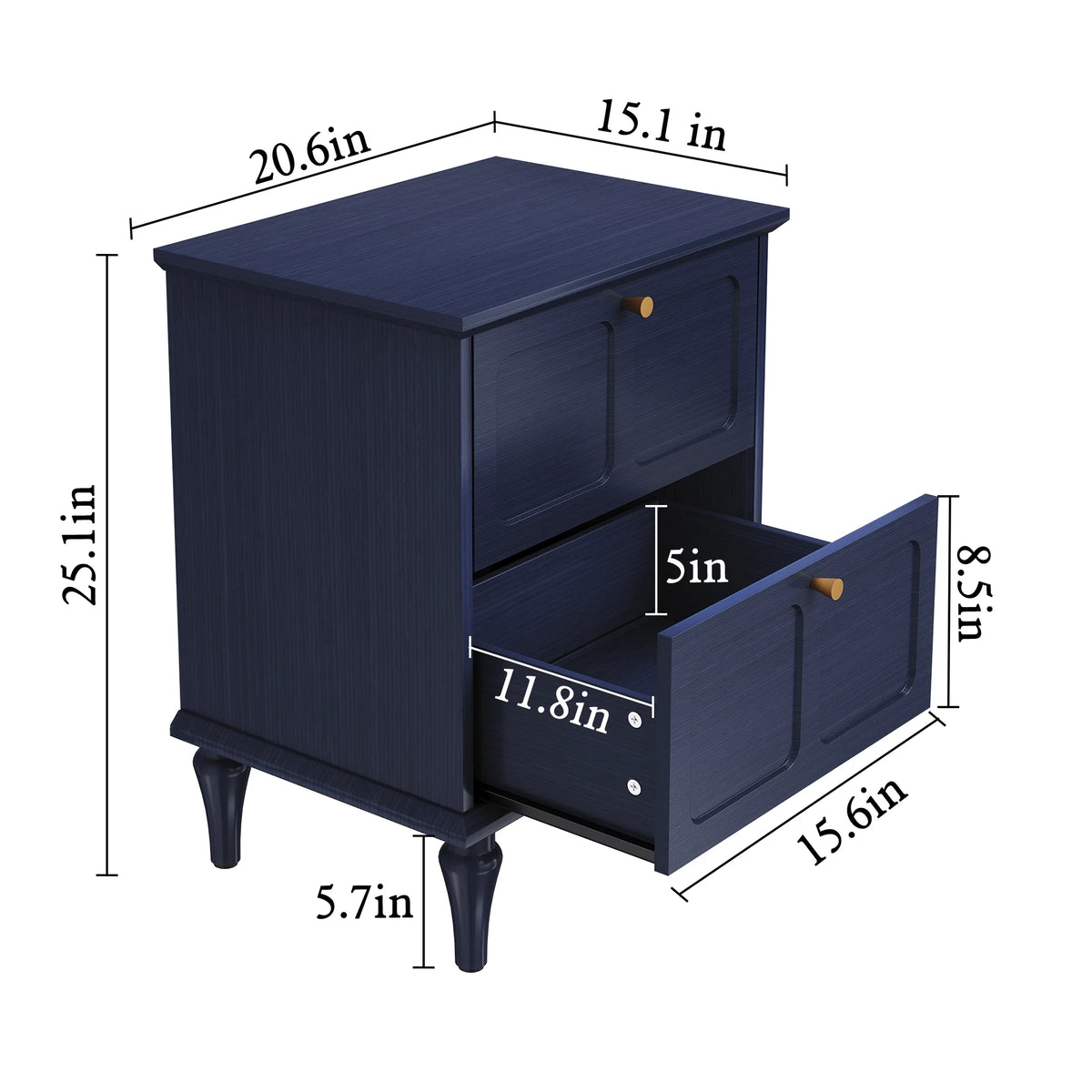 HLR 20" Mid Century Nightstands Set of 2 with Drawers, Wood Bedside Table End Table for Bedroom, Brown