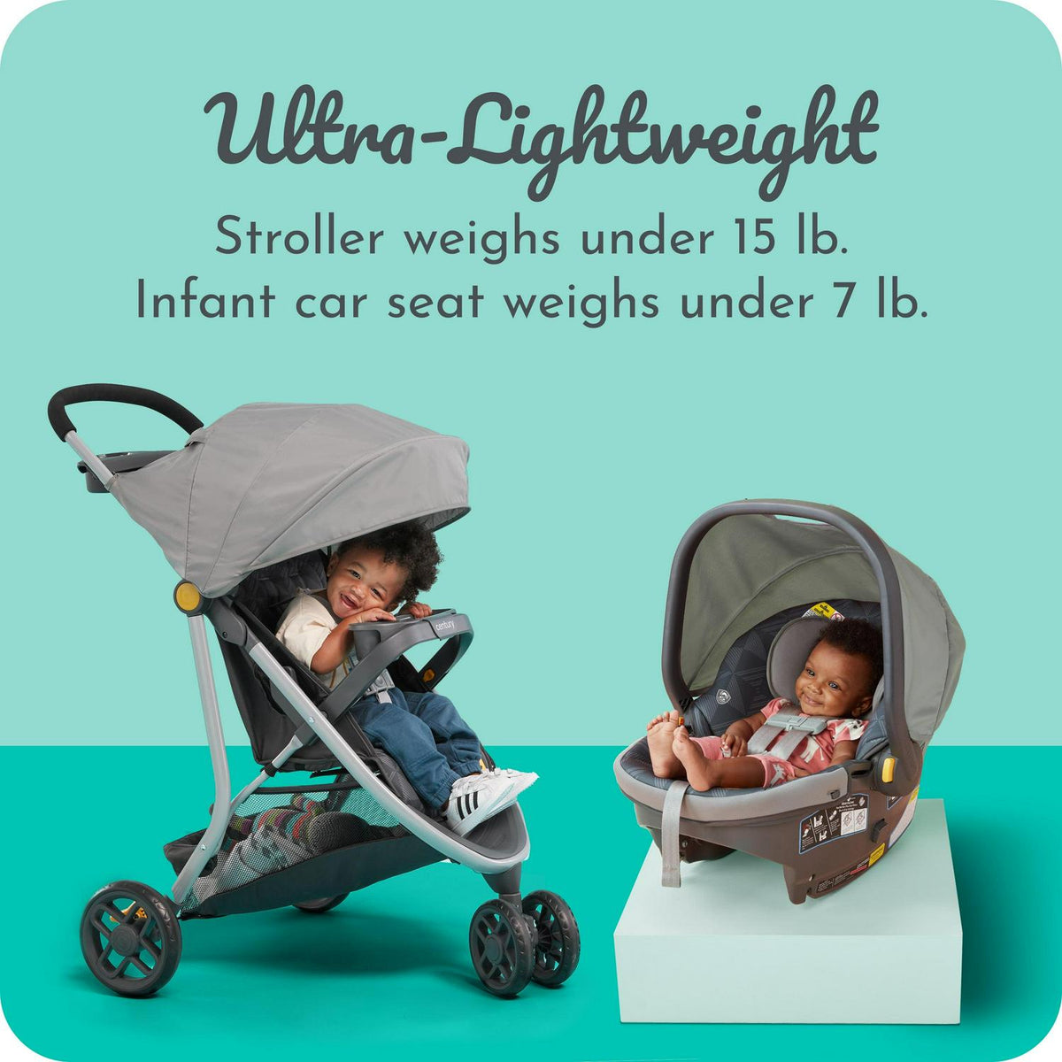 Century Stroll On 3-Wheel 2-in-1 Lightweight Travel System Stroller. Unisex. Berry