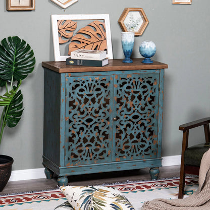 Sophia & William Hollow-Carved Credenzas and Sideboards, Wood Blue, 2 Shelves