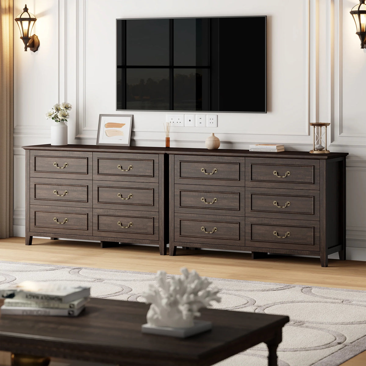 LainTene Dresser for Bedroom, Farmhouse White Dresser with Antique Handles, Vintage 6 Drawers Dresser, Chest of Drawers Storage Cabinet for Living Room, Entryway