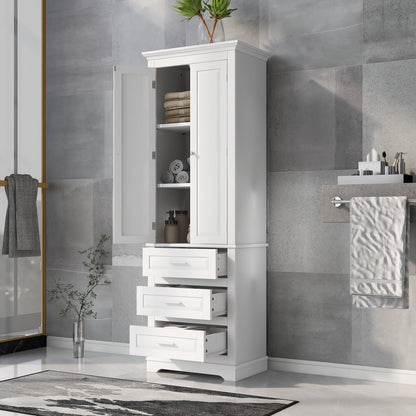 Bellemave White Tall Storage Cabinet with Adjustable Shelf Bathroom Cabinet with 1 Drawer and Storage Rack Large Freestanding Wood Cabinet Storage Organizer Floor Cabinet, White