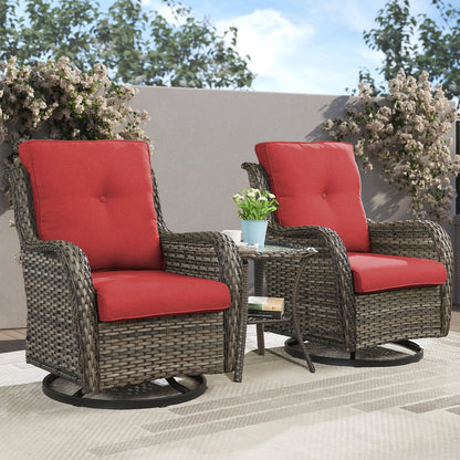 POCASSY 3 Piece Patio Set Outdoor Wicker Glider Rocking and Swivel Chairs with Cushions
