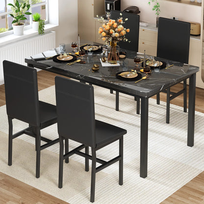 AWQM Dining Table Set of 4, Faux Marble 5 Piece Dining Room Table Set with PU Leather Chairs, Rectangular Kitchen Table Set for Apartment, Dining, White