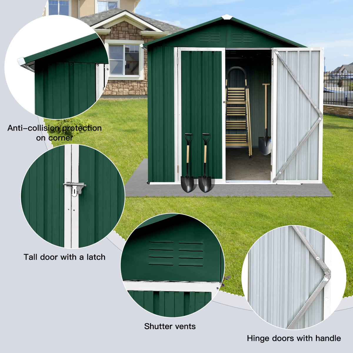 Outdoor Storage Garden Sheds 6FTx4FT Apex Roof Lockable Doors for Backyard White+Yellow