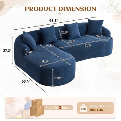Timbernest 99" Modular Sectional Sofa with Pillows, Chenille L Shaped 3-Seater Couch with Deep Seat, White