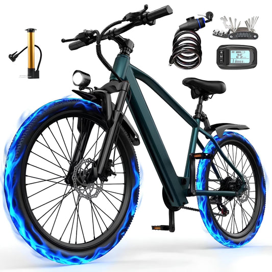 26" Electric Bike for Adult,400W Motor,Top Speed 25MPH,40Miles Long Range,City Commuting E-bicycle With Front Fork Suspension, Dual Disc Brakes