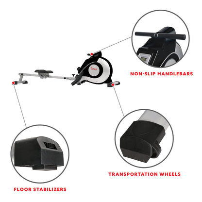 Sunny Health & Fitness 53.4" Extended Slide Rail Magnetic Rowing Machine Rower with Free SunnyFit App Membership - SF-RW5515