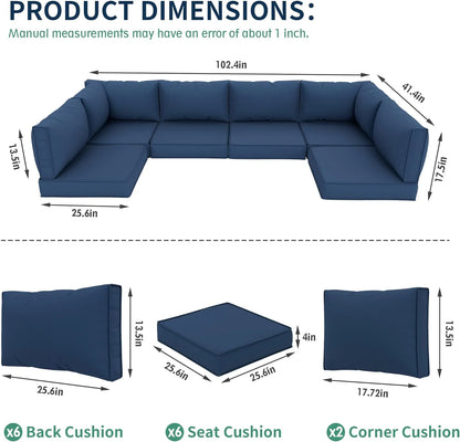 7 Pieces Patio Conversation Set, Outdoor Sectional PE Rattan Wicker Furniture Seat,Dark Gray