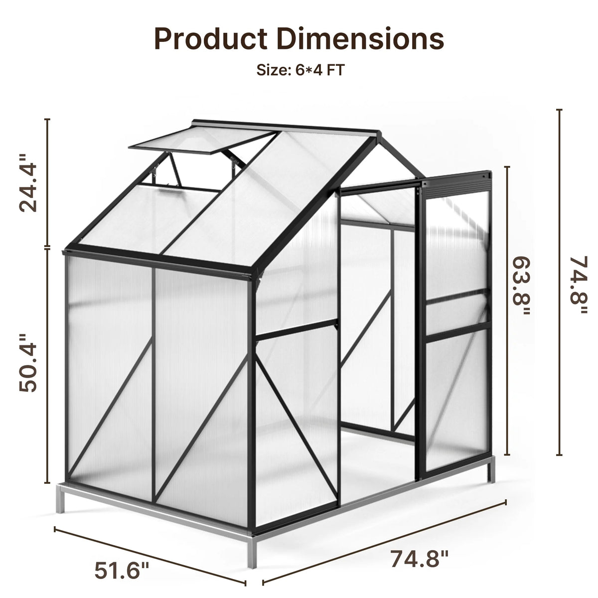 Asofer 6' x 4' Greenhouse for Outdoors, Aluminum Walk-in Green Houses shed with Rain Gutter and Roof Vent for Backyard