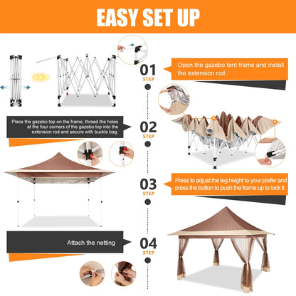 HOTEEL 12x12 EZ Pop Up Gazebo Tent with Sidewalls,Patio Gazebo Instant Shelter for Outdoor Party Camping Backyard Beach with Carry Bag,Stakes,Ropes,Gray