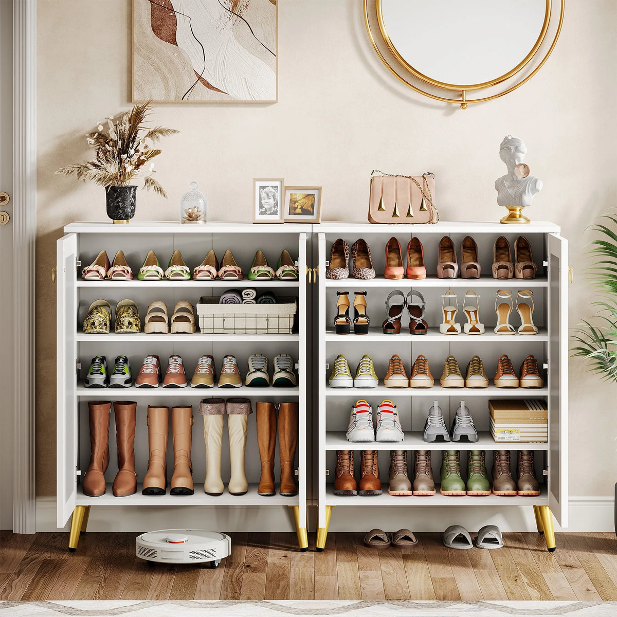 Tribesigns Large Wooden Freestanding 25-Pair Shoe Rack Closet Storage Cabinet for Entryway, Bedroom