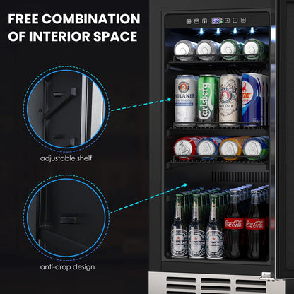 QAUSOU 24 Inch Under Counter Double Drawer Fridge, Weather Proof Stainless Steel Outdoor Beverage Refrigerator for Patio