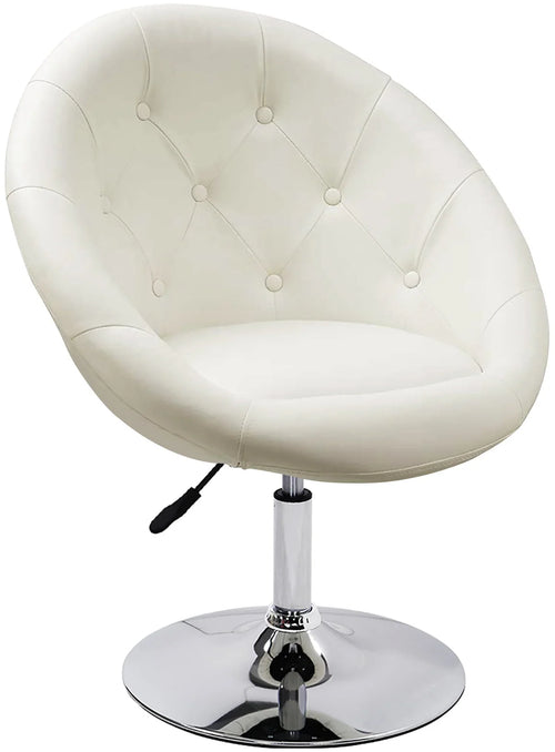 Duhome Modern Vanity Make-up Accent Chair PU Leather Desk Chair Round Swivel Tufted Adjustable Lounge Chair for Bedroom White