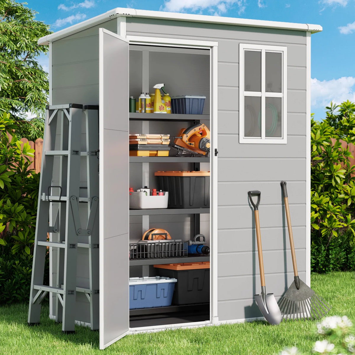 Lofka 6 x 4 FT Galvanized  Metal Outdoor Storage Shed with Double Lockable Doors and Air Vents for Patio, Garden, Backyard, Lawn, Dark Gray