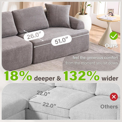 Loveseat Sectional Sofa for Living Room, 65’�?Modern Luxury Plush Chenille Extra Deep Seat Curved Cloud Floor Couch with 3 Throw Pillows for Small Spaces, No Assembly Needed, Sapphire Blue