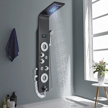 Shower Panel Tower System LED Rain&Waterfall Massage Jet Sprayer Stainless Steel
