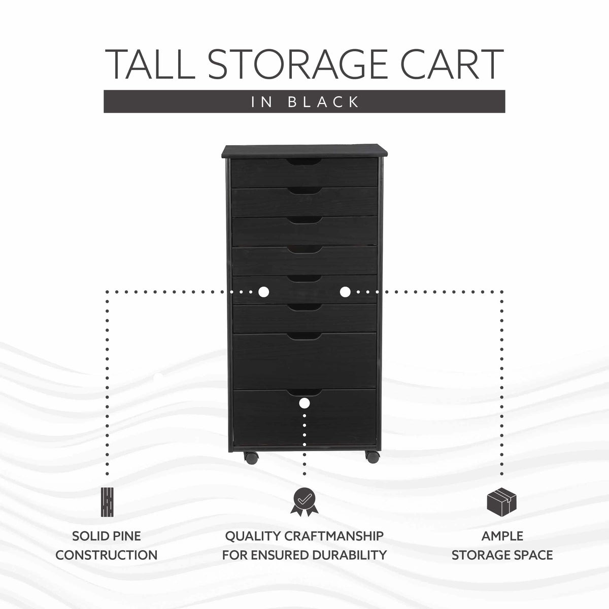 Linon Callie Eight Drawer Rolling Storage Cart in Natural Stained Wood