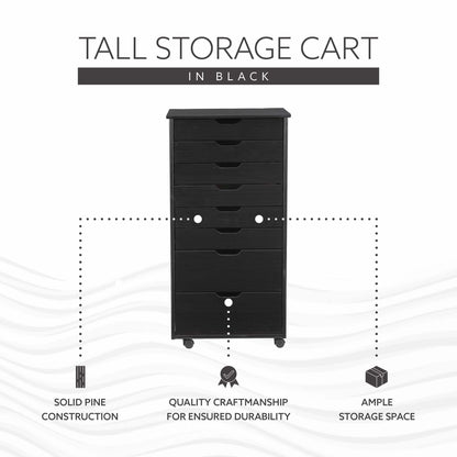 Linon Callie Eight Drawer Rolling Storage Cart in Natural Stained Wood