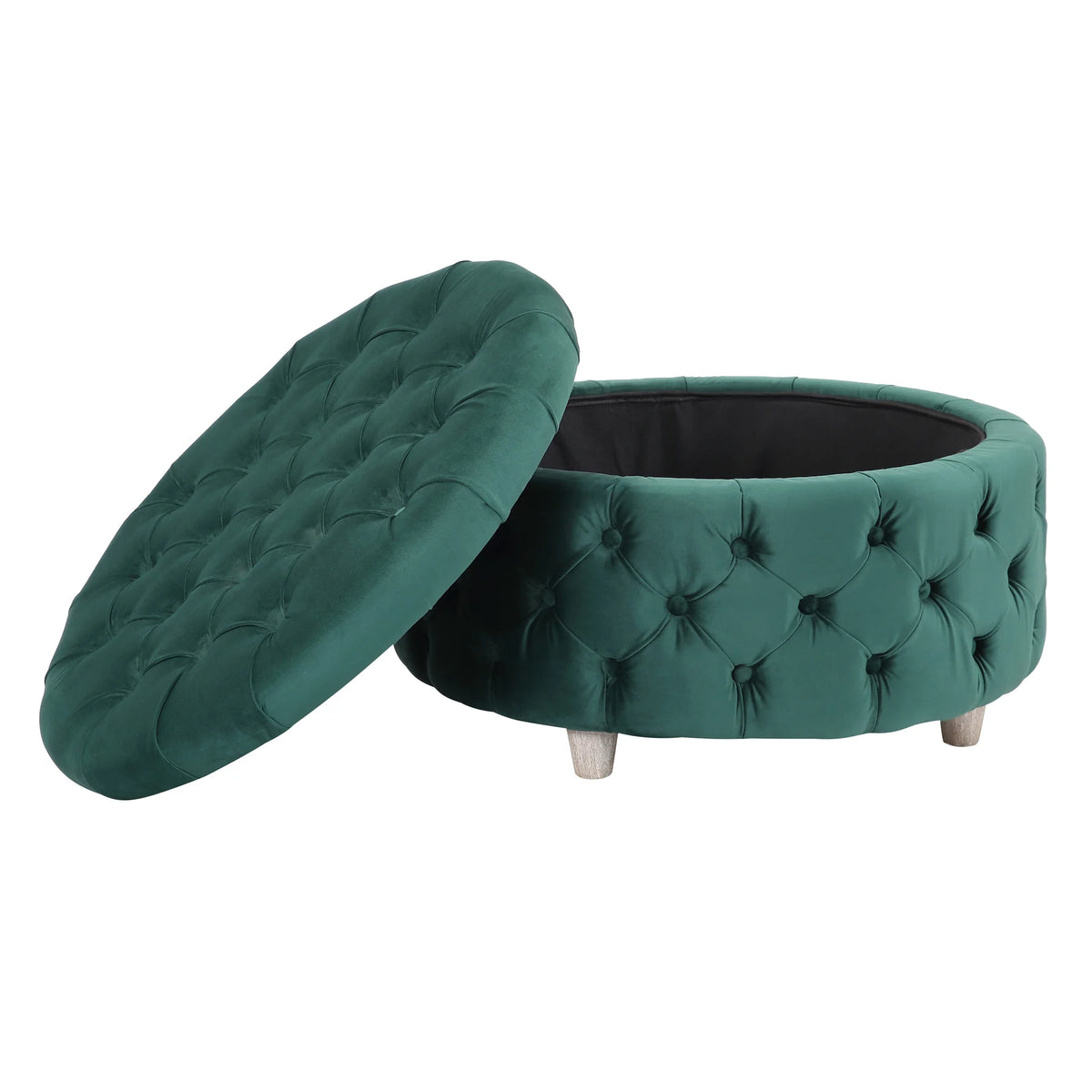 WestinTrends Wordford Round Velvet Tufted Storage Ottoman, Velvet Navy Blue