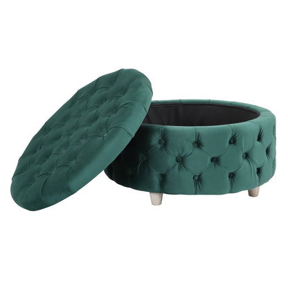 WestinTrends Wordford Round Velvet Tufted Storage Ottoman, Velvet Navy Blue