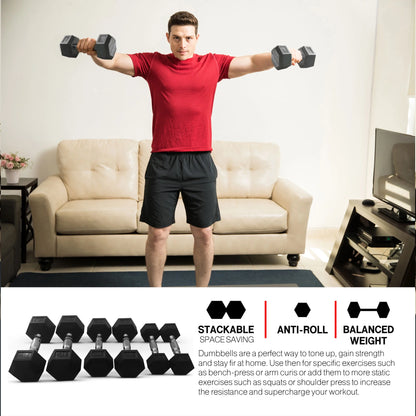 HolaHatha 10, 15, 25, 30, & 35 Pound Hexagonal Dumbbell Weight Set w/Rack