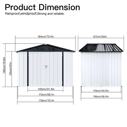 Outdoor Storage Garden Sheds 6FTx4FT Apex Roof Lockable Doors for Backyard White+Yellow