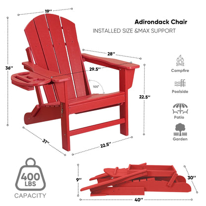 FOOWIN HDPE Plastic Adirondack Chairs Set of 4, Black