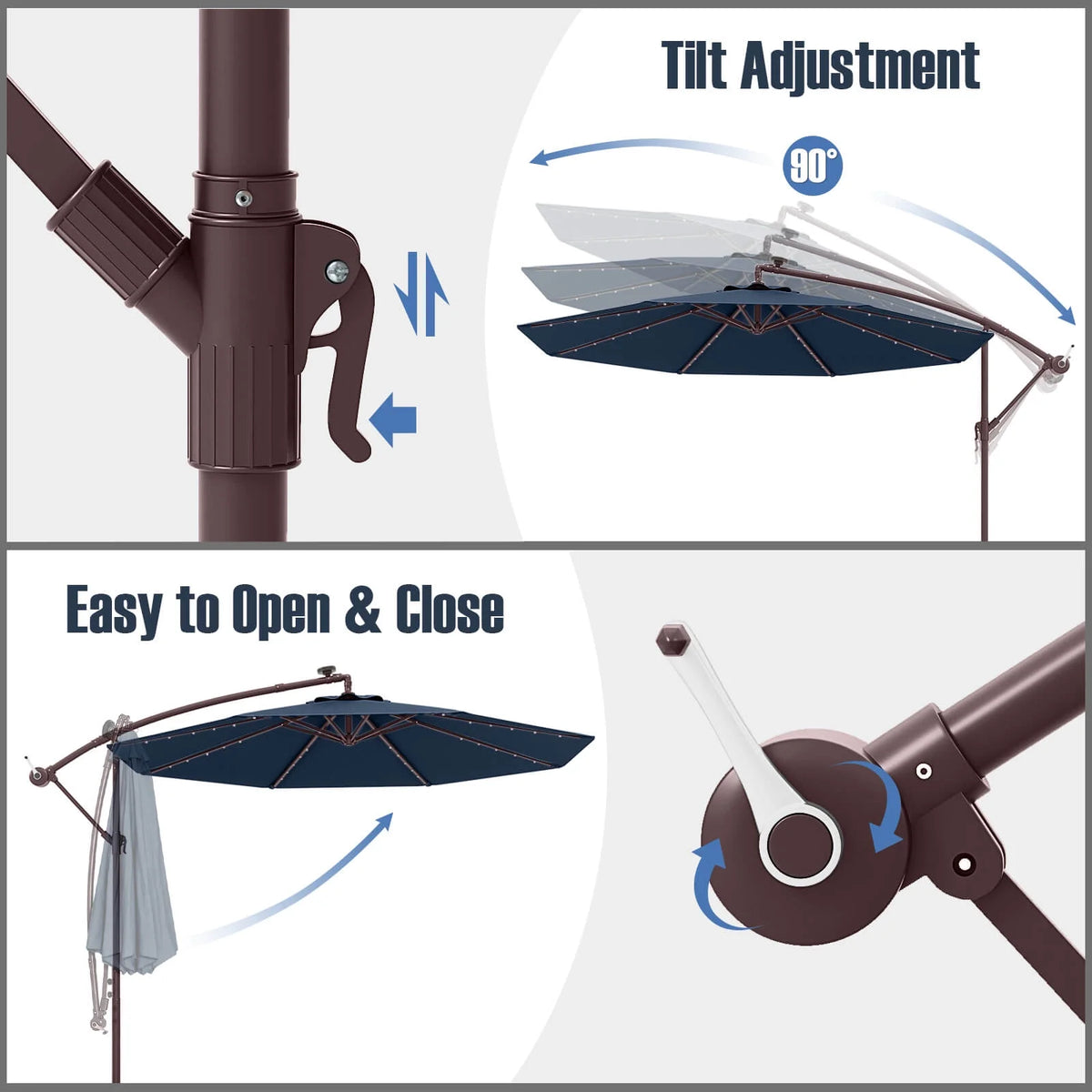 Costway 98.40" Navy Cantilever Patio Umbrella, Base-Included