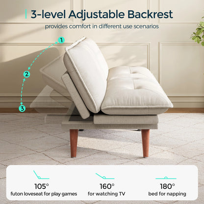 Linsy Home 70" W Chenille Convertible Futon Sofa Bed with Adjustable Armrests, Green