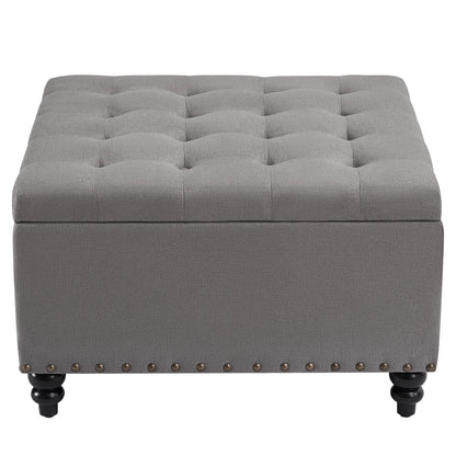 HUIMO Large Square Storage Ottoman Bench, 30-inch Wide Storage Bench Coffee Table with Tufted Oversized, for Living Room (Beige)