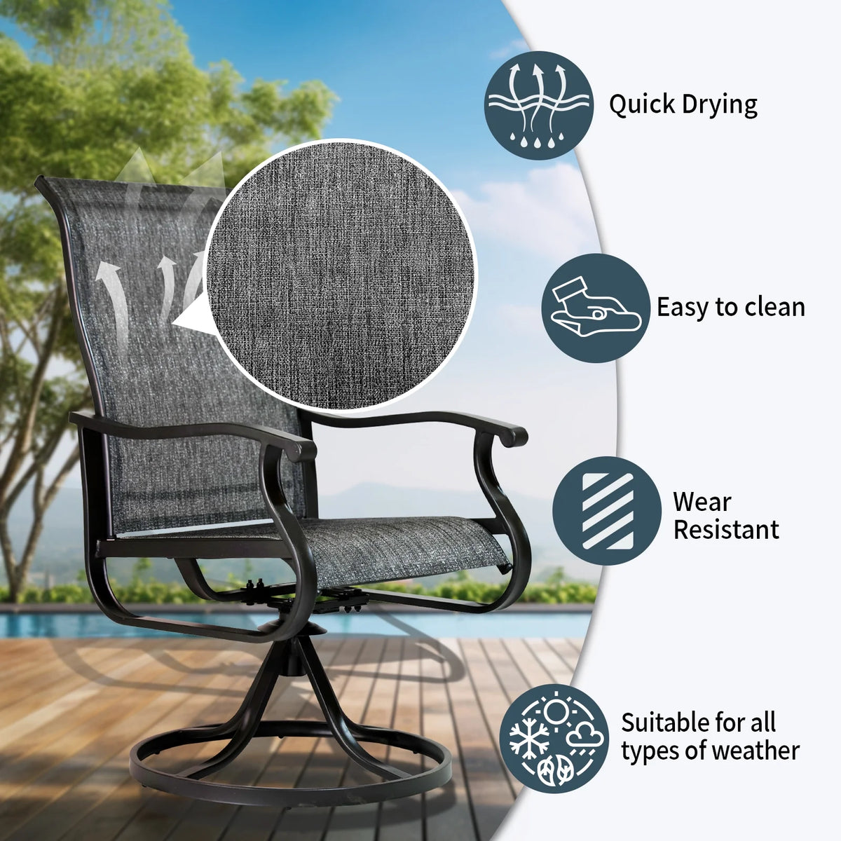 Patio Swivel Chairs Set of 2, Outdoor High Back Rocker Dining Chairs with All-Weather Textilene Mesh and Metal Frame, Comfortable Swivel Chairs for Patio, Garden, Deck, and Backyard (Beige)