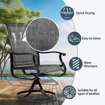 Patio Swivel Chairs Set of 2, Outdoor High Back Rocker Dining Chairs with All-Weather Textilene Mesh and Metal Frame, Comfortable Swivel Chairs for Patio, Garden, Deck, and Backyard (Beige)