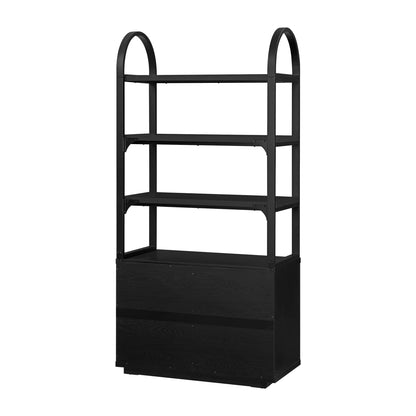 Beautiful Fluted 3-Shelf Bookcase with Storage Cabinet by Drew Barrymore, Light Honey Wood Finish