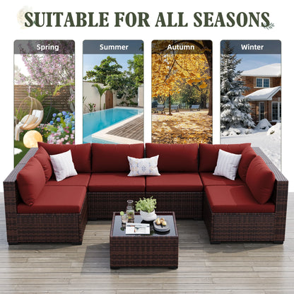 7 Pieces Patio Conversation Set, Outdoor Sectional PE Rattan Wicker Furniture Seat,Dark Gray