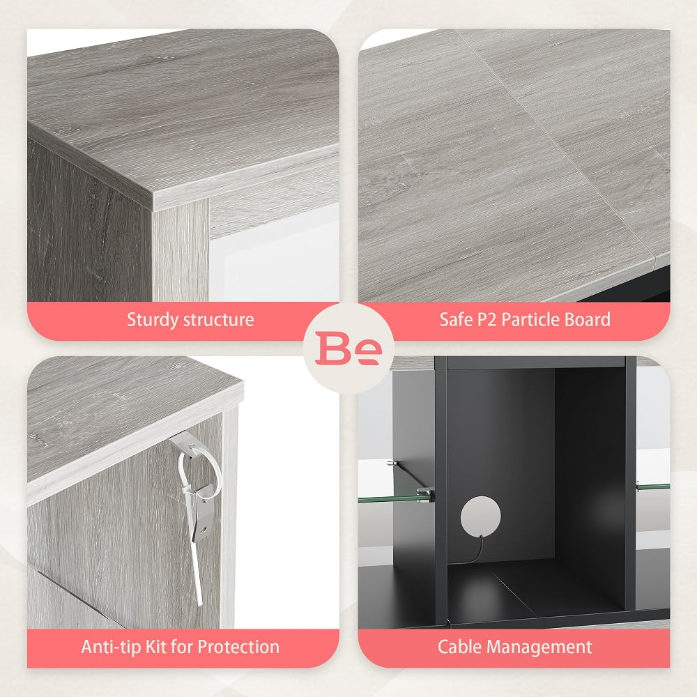 Bestier Entertainment Center with LED Lights TV Stand Media Console Table for TVs up to 60" in Light Grey