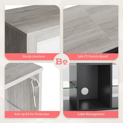 Bestier Entertainment Center with LED Lights TV Stand Media Console Table for TVs up to 60" in Light Grey