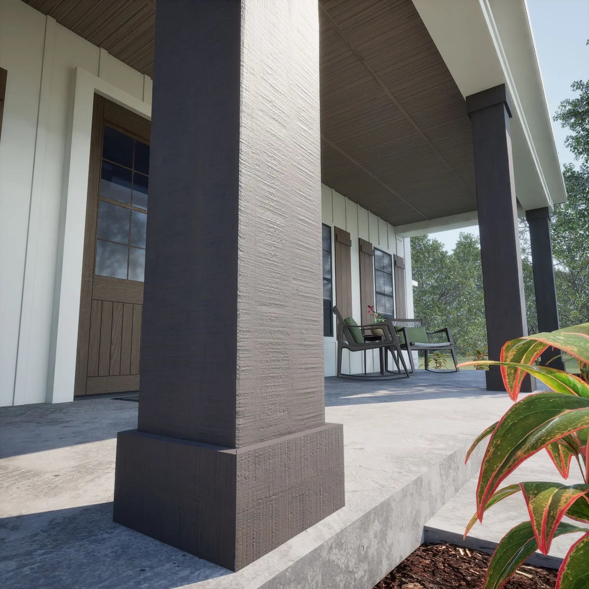 Ekena Millwork 18"W x 5'H Hand Hewn Endurathane Faux Wood Non-Tapered Square Column Wrap with Standard Capital & Base