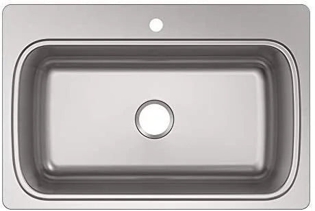 Kohler K-20060-1-NA Verse 33" x 22" Drop Bowl Kitchen Sink with Single Faucet Hole Stainless Steel, 36.00 25.38 10.94