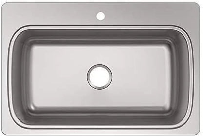 Kohler K-20060-1-NA Verse 33" x 22" Drop Bowl Kitchen Sink with Single Faucet Hole Stainless Steel, 36.00 25.38 10.94