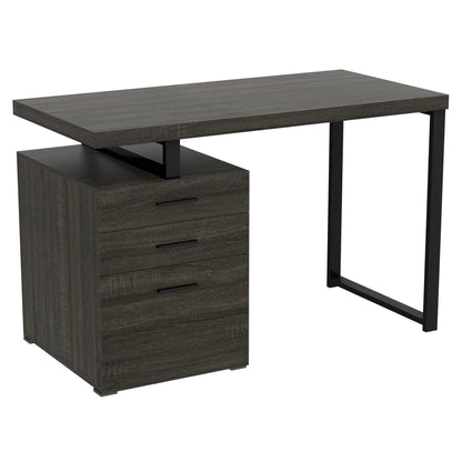 Computer Desk 47.25L Dark Grey 3 Drawers Black Metal