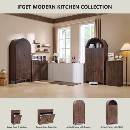 IFGET 71-Inch Arched 4-Tier Bookcase with Glass Doors and Drawers
