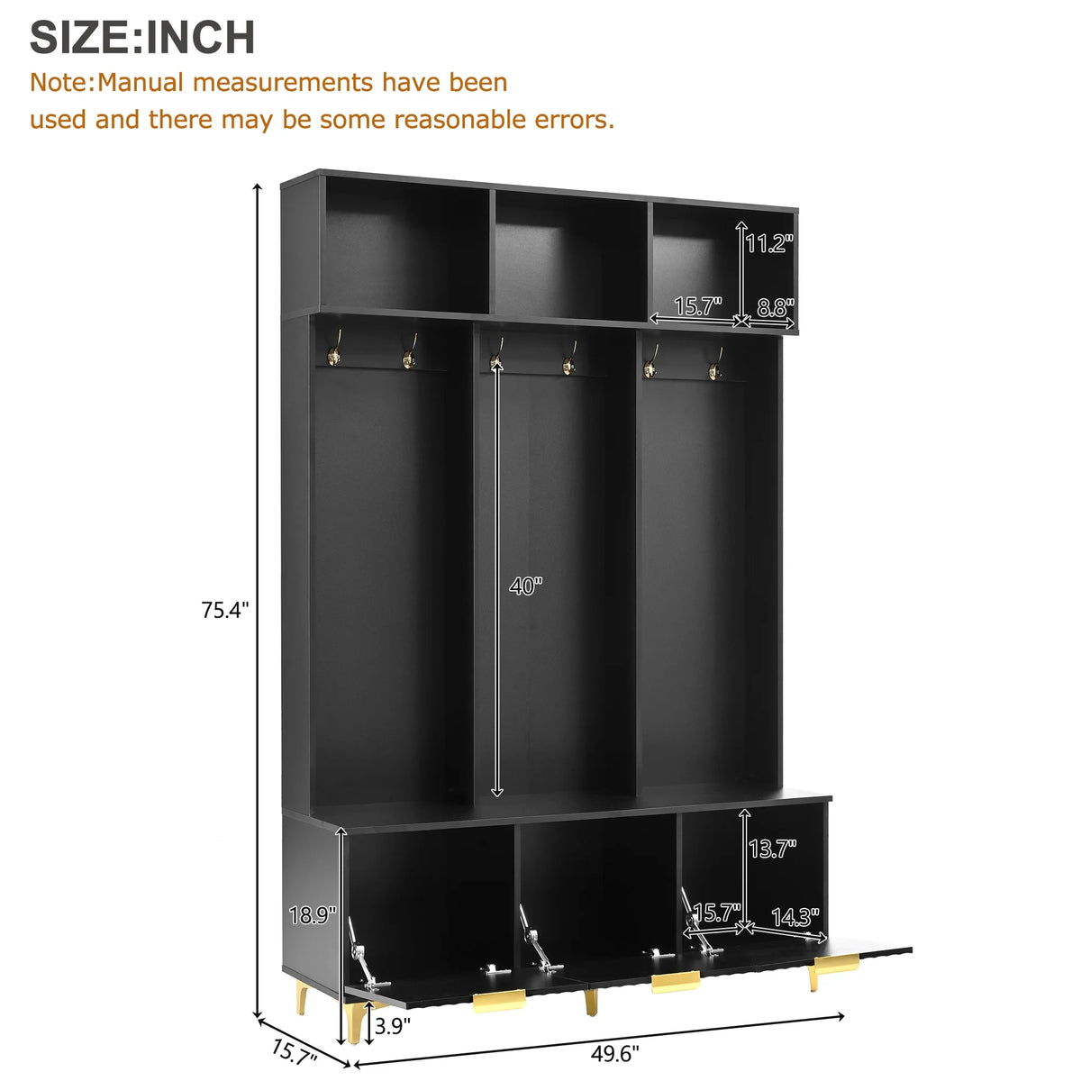 Euroco Modern Hall Tree with High Gloss Fluted Doors, Gold Accents, Shoe Storage & Bench a?? Entryway Organizer with Cubbies and Coat Hooks