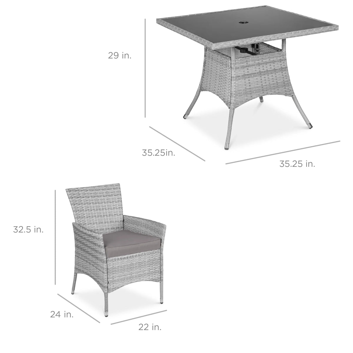 Best Choice Products 5-Piece Indoor Outdoor Wicker Patio Dining Table Furniture Set w/ Umbrella Cutout, 4 Chairs - Gray