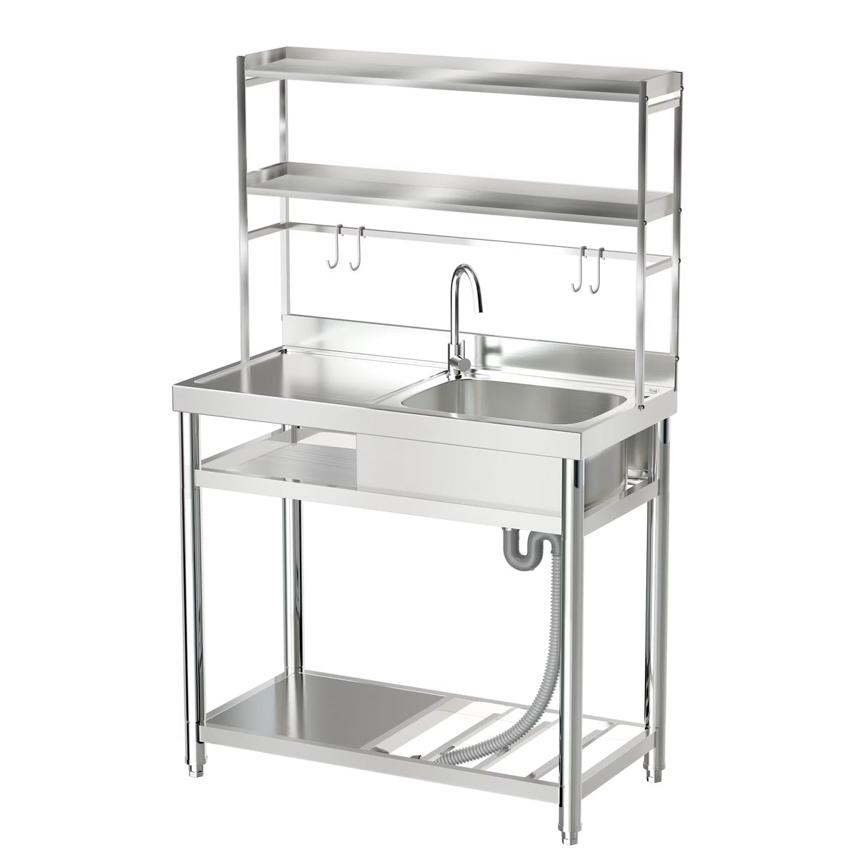 23.8'' Stainless Steel Sink Laundry Tub, Free Standing Laundry Sink with Washboard, Commercial Utility Tub with Cold & Hot Water Faucet for Garage Laundry Room Kitchen