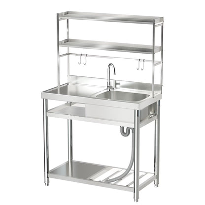 23.8'' Stainless Steel Sink Laundry Tub, Free Standing Laundry Sink with Washboard, Commercial Utility Tub with Cold & Hot Water Faucet for Garage Laundry Room Kitchen