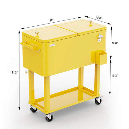 Ktaxon 80 Qt Rolling Ice Chest Cooler Cart Outdoor Trolley with Storage Shelf, Bottle Opener & Cap Collector for 48 Hour Cold Drinks,Lemon Yellow