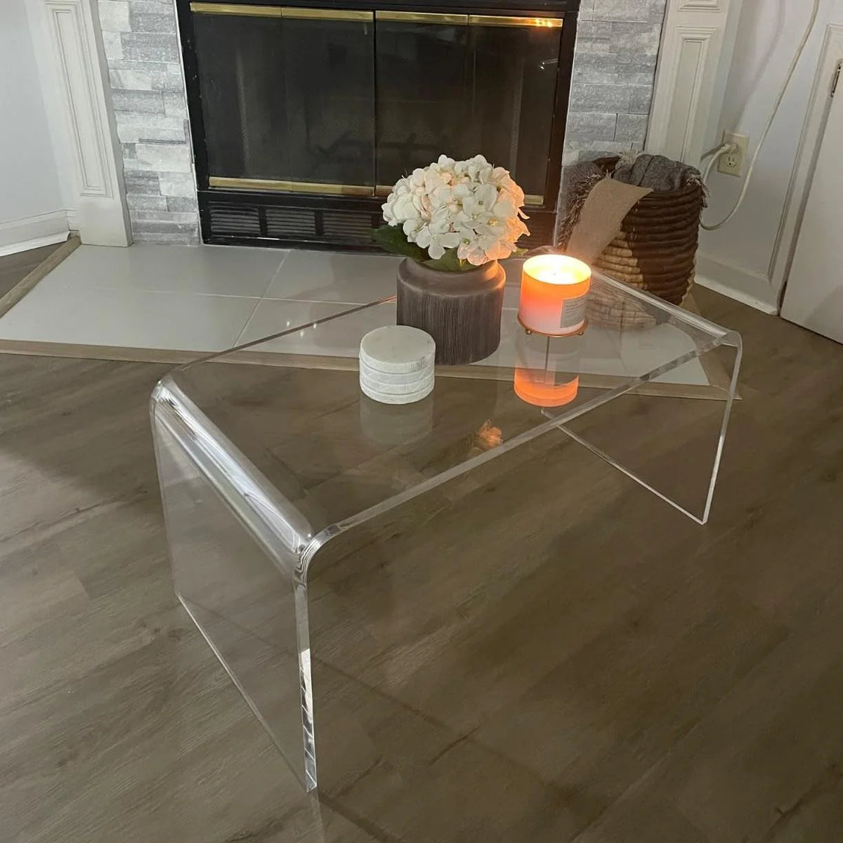 Ageszoe Coffee Table with Storage Shelf ,Acrylic Modern Clear End Table,Kid's Table for Livingroom, 32"L x 16"W x 16"H"