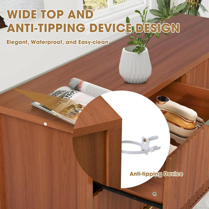 Magic Union Fluted 6 Drawers Dresser for Bedroom, 54" Wide Chest of Drawers with Thick Plank Styling, Wooden Storage Drawer Organizer for Bedroom, Living Room,Hallway, Entryway, Brown