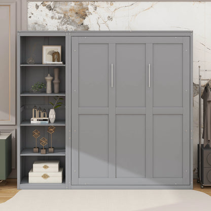 YunNianYang Queen Size Gray Murphy Bed Wall Bed with Shelves