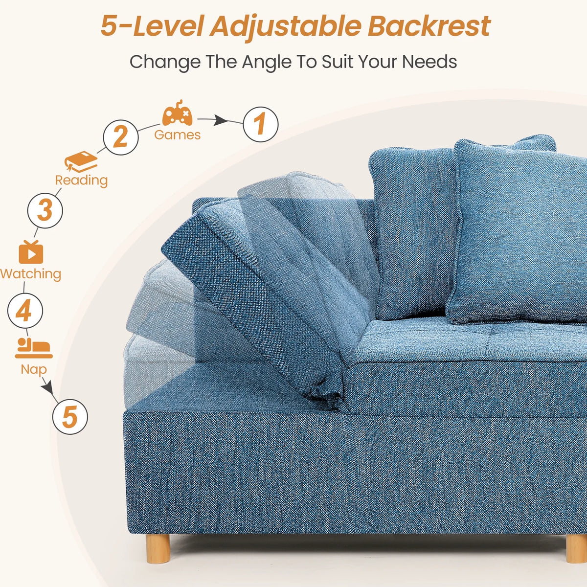 SEJOV 4-in-1 Convertible Sleeper Chair Bed, Linen Sofa Bed for Small Space, Futon Sofa with 2 Throw Pillows for Living Room, Single Recliner with 5 Adjustable Backrest for Bedroom Apartment, Brown
